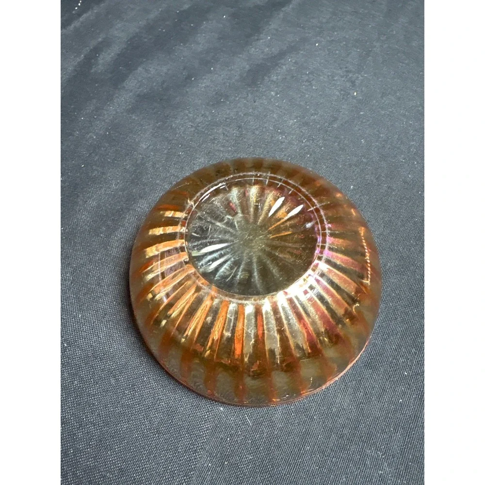 Vintage Marigold Carnival‎ Glass Ribbed Small Bowl Iridescent Sunburst 4.5 Inch